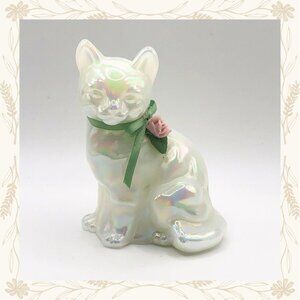 Fenton Opalescent Iridescent Glass Cat Figurine
